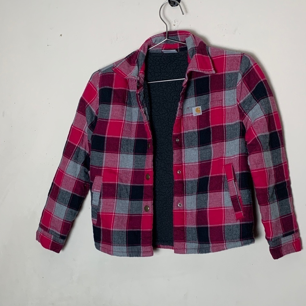 Carhartt Girls Sherpa Lined Flannel Shirt Jacket Size Small (7-8)